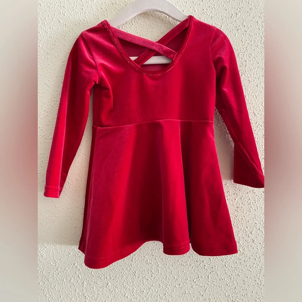 The Children's Place Red Velvet Long Sleeve Skater Dress